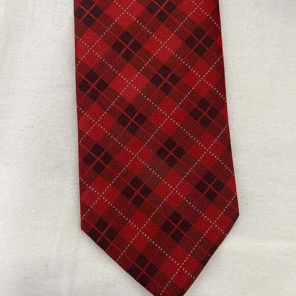 Puccini Men's Necktie Classic Designer Hand Made Red Diamond Plaid tie - Picture 1 of 6